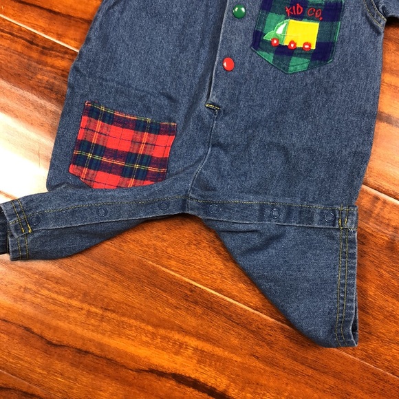 Hopscotch 80s Vintage Denim Jeans Plaid Collar Button One Piece - Picture 8 of 12